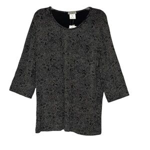 Vikki Vi Ve Ve Collection Tunic Stretch Paisley Pattern Top Black White Size 1X